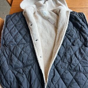 Anthropology hooded faux fur lined quilted cape